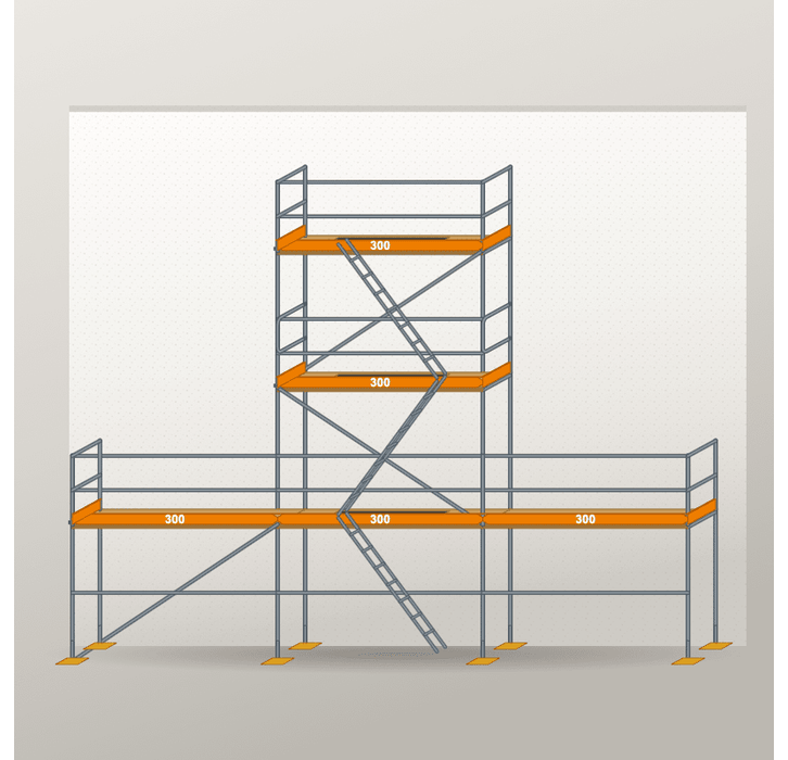 Giebelgerüst 9 x 8 m | 34,5 m² | Stahl / Holzbelag | RUX65 Giebelgerüst Scaff24 