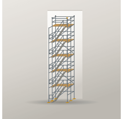 Treppenturm 2,5 x 10 m | 25 m² | Stahl / Holzbelag | SL74 Treppenturm Scaff24 