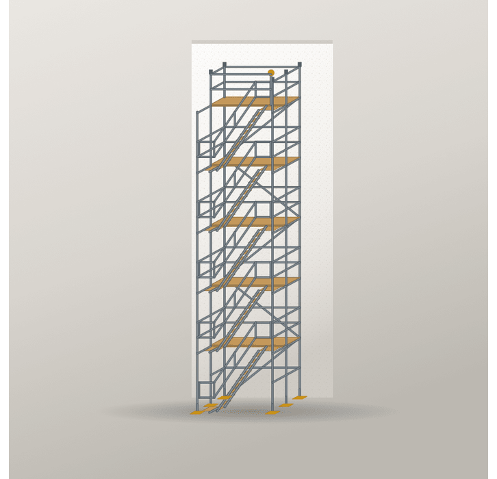 Treppenturm 2,5 x 10 m | 25 m² | Stahl / Holzbelag | SL74 Treppenturm Scaff24 