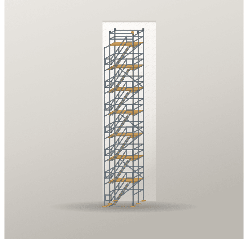Treppenturm 2,5 x 14 m | Stahl / Holzbelag | SL74 Treppenturm Scaff24 