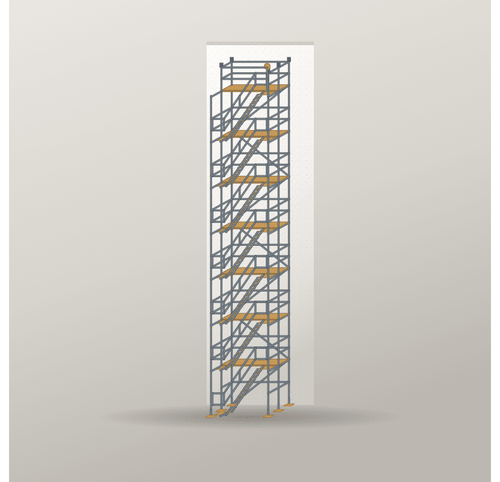 Treppenturm 2,5 x 14 m | Stahl / Holzbelag | SL74 Treppenturm Scaff24 
