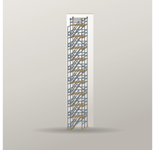 Treppenturm 2,5 x 18 m | Stahl / Holzbelag | SL74 Treppenturm Scaff24 