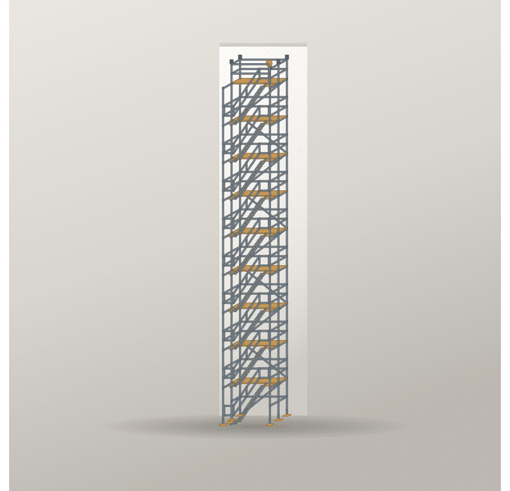 Treppenturm 2,5 x 18 m | Stahl / Holzbelag | SL74 Treppenturm Scaff24 