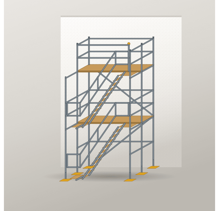 Treppenturm 2,5 x 4 m | Stahl / Holzbelag | SL74 Treppenturm Scaff24 