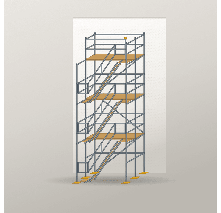 Treppenturm 2,5 x 6 m | Stahl / Holzbelag | SL74 Treppenturm Scaff24 