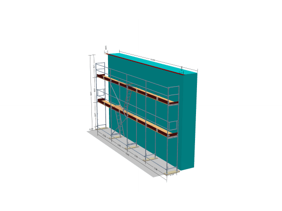 Fassadengerüst 60 - 65 qm (10x6m) mit Leitergang inkl. Leiter | Holzboden 2,5m Gerüst 60qm MyScuff 