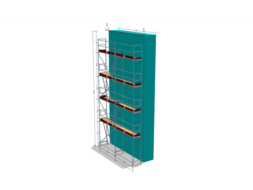 Gerüst 50 - 52,5 qm (5x10m) mit Leitergang inkl. Leiter | Holzboden 2,5m Gerüst 50qm MyScuff 